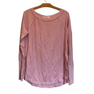 Free People We The Free Snowy Thermal Shirt Pink Long Sleeve Waffle Knit Top S